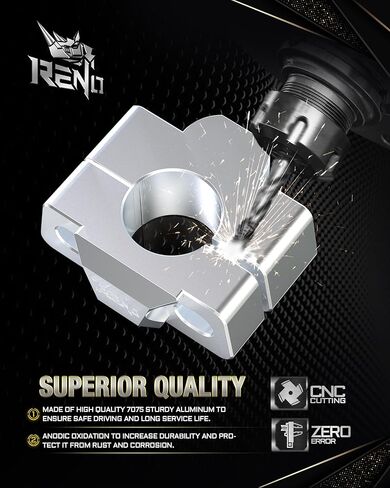 مشبك رفع مقود الدراجة النارية RENO مقاس 7/8 بوصة، طقم تركيب حامل مقود ارتفاع 1-1/2 بوصة متوافق مع الدراجات النارية العالمية | الدراجة الترابية | ملحقات ATV (ألومنيوم، أسود، 2 قطعة) in Kuwait