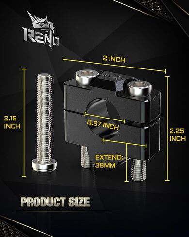 مشبك رفع مقود الدراجة النارية RENO مقاس 7/8 بوصة، طقم تركيب حامل مقود ارتفاع 1-1/2 بوصة متوافق مع الدراجات النارية العالمية | الدراجة الترابية | ملحقات ATV (ألومنيوم، أسود، 2 قطعة) in Kuwait