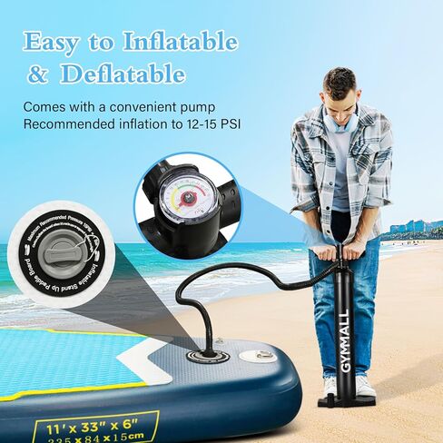 لوح التجديف من GYMMALL، ألواح تجديف قابلة للنفخ للبالغين والشباب من جميع مستويات المهارة، تصميم واسع وغير قابل للانزلاق، ألواح تجديف قابلة للنفخ مع ملحقات ممتازة وحقيبة تخزين، أزرق داكن in Kuwait