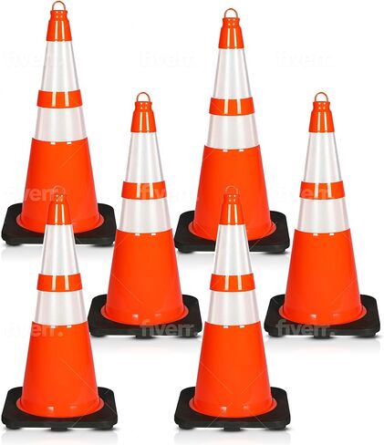 Pyle 6-Pack Traffic Safety Cones 12" inch High Visibility, Reflective Collars, PVC Durable Construction Orange Cones, for Traffic, Home, Parking, Road Safety, Driveway in Saudi Arabia