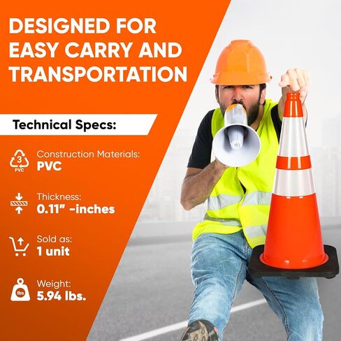 Pyle 6-Pack Traffic Safety Cones 12" inch High Visibility, Reflective Collars, PVC Durable Construction Orange Cones, for Traffic, Home, Parking, Road Safety, Driveway in Saudi Arabia