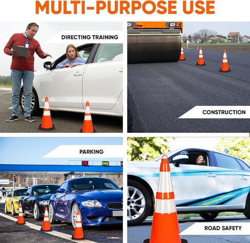 Pyle 6-Pack Traffic Safety Cones 12" inch High Visibility, Reflective Collars, PVC Durable Construction Orange Cones, for Traffic, Home, Parking, Road Safety, Driveway in Saudi Arabia