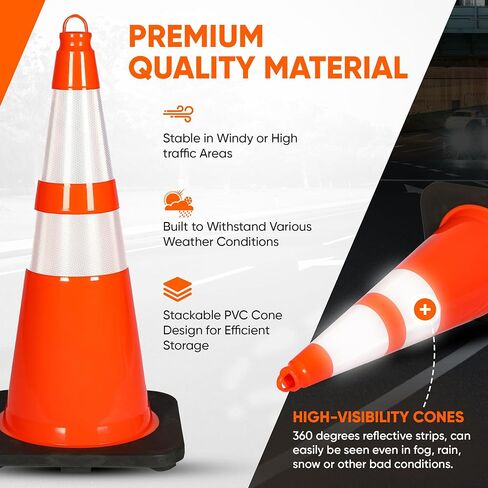 Pyle 6-Pack Traffic Safety Cones 12" inch High Visibility, Reflective Collars, PVC Durable Construction Orange Cones, for Traffic, Home, Parking, Road Safety, Driveway in Saudi Arabia