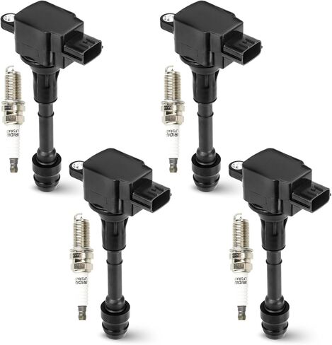 حزمة ملف إشعال 4 قطع من Hurotoms مع 4 قطع قابس إشعال إيريديوم متوافق مع 2002 2003 2004 2005 2006 Nissan Altima Sentra 2.5L L4، استبدال UF350 5C1395 C1398 in Kuwait