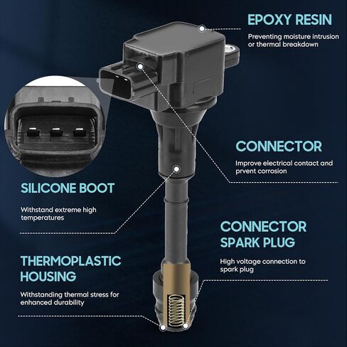 حزمة ملف إشعال 4 قطع من Hurotoms مع 4 قطع قابس إشعال إيريديوم متوافق مع 2002 2003 2004 2005 2006 Nissan Altima Sentra 2.5L L4، استبدال UF350 5C1395 C1398 in Kuwait