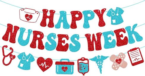Happy Nurses Week Banner Thank You We Appreciate You Decoration National Nurses Appreciation Backdrop Decor for Doctor Nursing Event Celebration Red Glitter Supplies in Kuwait