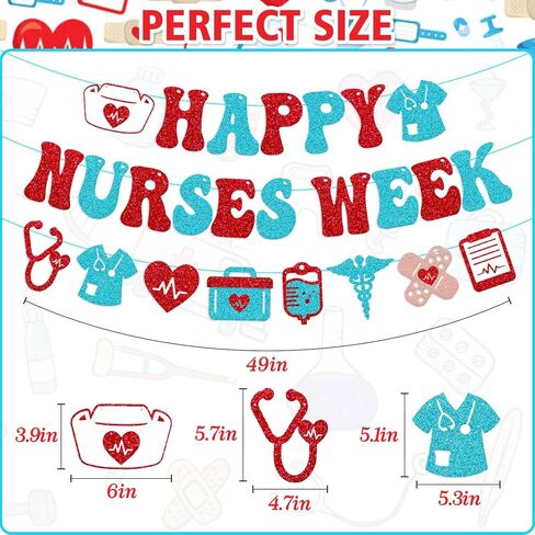 Happy Nurses Week Banner Thank You We Appreciate You Decoration National Nurses Appreciation Backdrop Decor for Doctor Nursing Event Celebration Red Glitter Supplies in Kuwait