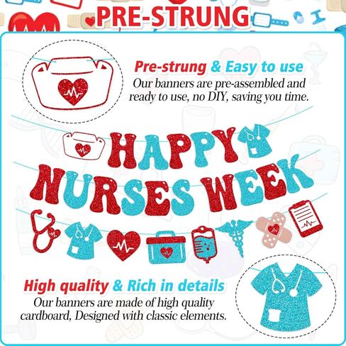 Happy Nurses Week Banner Thank You We Appreciate You Decoration National Nurses Appreciation Backdrop Decor for Doctor Nursing Event Celebration Red Glitter Supplies in Kuwait