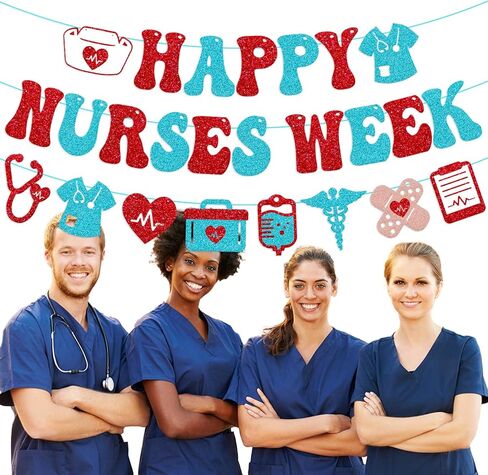 Happy Nurses Week Banner Thank You We Appreciate You Decoration National Nurses Appreciation Backdrop Decor for Doctor Nursing Event Celebration Red Glitter Supplies in Kuwait