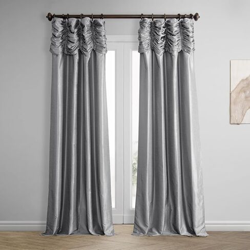 HPD HALF PRICE DRAPES Ruched Faux Dupioni Silk Curtains for Living Room 50 X 84 (1 Panel), PDCH-KBS8-84-RU, Flax Gold in Saudi Arabia