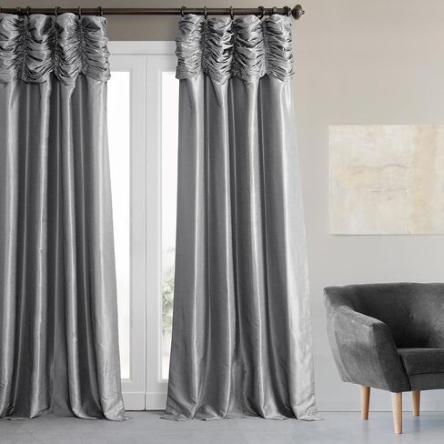 HPD HALF PRICE DRAPES Ruched Faux Dupioni Silk Curtains for Living Room 50 X 84 (1 Panel), PDCH-KBS8-84-RU, Flax Gold in Saudi Arabia
