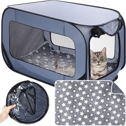37 Inch Portable Cat Dog Crate Pop Open Cat Kennel Indoor Outdoor Cat Bed Carrier Waterproof Pet Travel Crate with Mat Liner for Large Cat Medium Puppy Car Seat Travel Camping (Black) in Saudi Arabia
