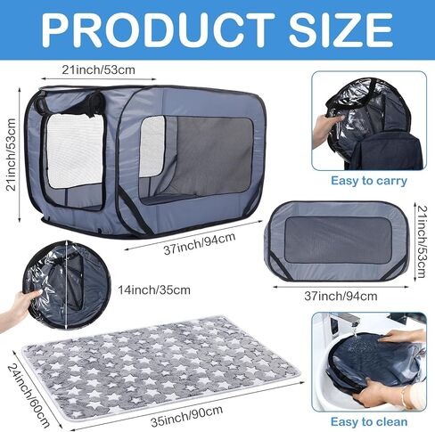 37 Inch Portable Cat Dog Crate Pop Open Cat Kennel Indoor Outdoor Cat Bed Carrier Waterproof Pet Travel Crate with Mat Liner for Large Cat Medium Puppy Car Seat Travel Camping (Black) in Saudi Arabia