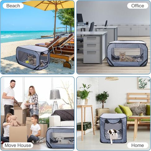 37 Inch Portable Cat Dog Crate Pop Open Cat Kennel Indoor Outdoor Cat Bed Carrier Waterproof Pet Travel Crate with Mat Liner for Large Cat Medium Puppy Car Seat Travel Camping (Black) in Saudi Arabia