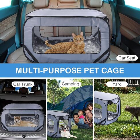 37 Inch Portable Cat Dog Crate Pop Open Cat Kennel Indoor Outdoor Cat Bed Carrier Waterproof Pet Travel Crate with Mat Liner for Large Cat Medium Puppy Car Seat Travel Camping (Black) in Saudi Arabia