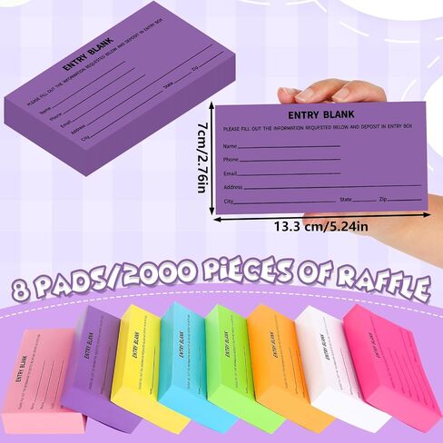 Whaline 2000 Sheets 8 Pads Blank Entry Forms Raffle Tickets Neon Colors Fundraising Items Ticket with Name Phone Address for Contests Prize Game School Events, 2.8 x 5.2 in in Saudi Arabia