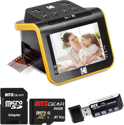 ماسح ضوئي للأفلام الرقمية Kodak Slide N Scan بشاشة 5 بوصة - فيلم سلبي ومحول رقمي منزلق، تحويل الألوان والسالبة بالأبيض والأسود وفيلم 35 مم، 126 مم، 110 مم إلى ملفات JPEG بدقة 22 ميجابكسل مع بطاقة SD وقارئ بطاقات سعة 64 جيجابايت in Saudi Arabia