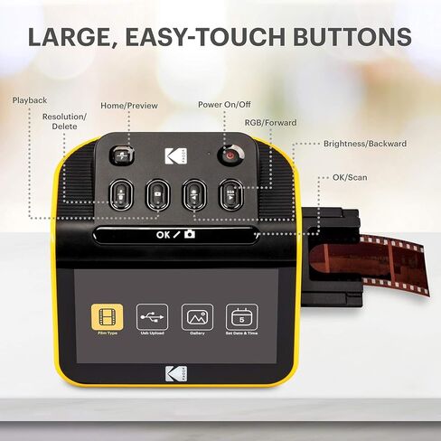 ماسح ضوئي للأفلام الرقمية Kodak Slide N Scan بشاشة 5 بوصة - فيلم سلبي ومحول رقمي منزلق، تحويل الألوان والسالبة بالأبيض والأسود وفيلم 35 مم، 126 مم، 110 مم إلى ملفات JPEG بدقة 22 ميجابكسل مع بطاقة SD وقارئ بطاقات سعة 64 جيجابايت in Saudi Arabia