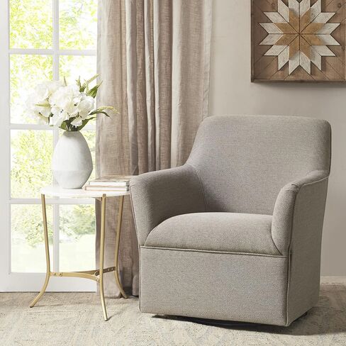 Madison Park Swivel Glider Chair for Living Room, High Back Bedroom Lounge Foam Seat Cushion Upholstered, Nursery Furniture, Metal Base, Fully Assembled, 29.5" W x 30.25" D x 34.5" H, Tan in Kuwait