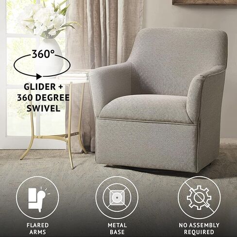 Madison Park Swivel Glider Chair for Living Room, High Back Bedroom Lounge Foam Seat Cushion Upholstered, Nursery Furniture, Metal Base, Fully Assembled, 29.5" W x 30.25" D x 34.5" H, Tan in Kuwait
