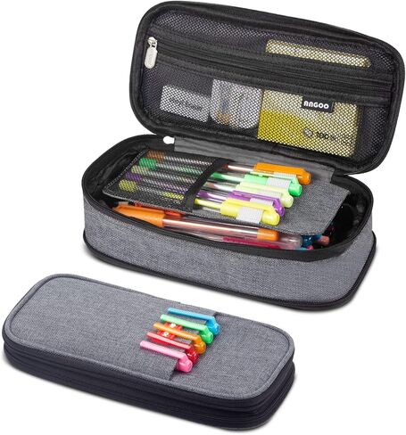 حافظة أقلام رصاص قابلة للطي ذات سعة كبيرة من SAIVEN وحقيبة أدوات مكتبية وحقيبة أقلام وحقيبة أقلام للمكتب والكلية وصندوق حامل للسفر هدية عيد الميلاد (رمادي) in Kuwait