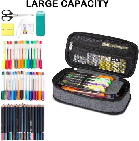 حافظة أقلام رصاص قابلة للطي ذات سعة كبيرة من SAIVEN وحقيبة أدوات مكتبية وحقيبة أقلام وحقيبة أقلام للمكتب والكلية وصندوق حامل للسفر هدية عيد الميلاد (رمادي) in Kuwait