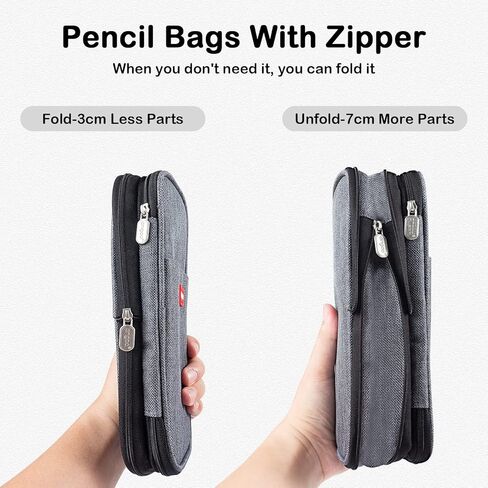 حافظة أقلام رصاص قابلة للطي ذات سعة كبيرة من SAIVEN وحقيبة أدوات مكتبية وحقيبة أقلام وحقيبة أقلام للمكتب والكلية وصندوق حامل للسفر هدية عيد الميلاد (رمادي) in Kuwait