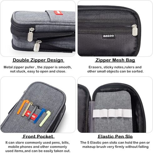 حافظة أقلام رصاص قابلة للطي ذات سعة كبيرة من SAIVEN وحقيبة أدوات مكتبية وحقيبة أقلام وحقيبة أقلام للمكتب والكلية وصندوق حامل للسفر هدية عيد الميلاد (رمادي) in Kuwait