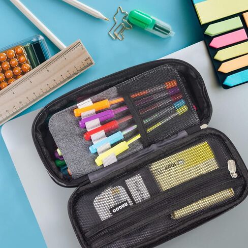 حافظة أقلام رصاص قابلة للطي ذات سعة كبيرة من SAIVEN وحقيبة أدوات مكتبية وحقيبة أقلام وحقيبة أقلام للمكتب والكلية وصندوق حامل للسفر هدية عيد الميلاد (رمادي) in Kuwait