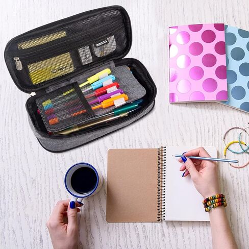 حافظة أقلام رصاص قابلة للطي ذات سعة كبيرة من SAIVEN وحقيبة أدوات مكتبية وحقيبة أقلام وحقيبة أقلام للمكتب والكلية وصندوق حامل للسفر هدية عيد الميلاد (رمادي) in Kuwait