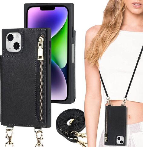 Cavor for iPhone 14 Plus Wallet Case with Card Holder for Women Men,Phone Case for iPhone 14 Plus Case with Strap and Stand,Leather Shockproof Zipper Cover,Black in Saudi Arabia