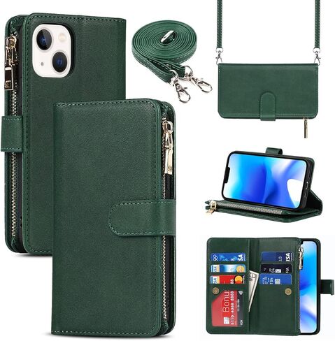 Cavor for iPhone 14 Plus Wallet Case with Card Holder for Women Men,Phone Case for iPhone 14 Plus Case with Strap and Stand,Leather Shockproof Zipper Cover,Black in Saudi Arabia