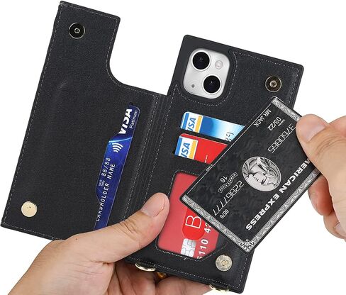 Cavor for iPhone 14 Plus Wallet Case with Card Holder for Women Men,Phone Case for iPhone 14 Plus Case with Strap and Stand,Leather Shockproof Zipper Cover,Black in Saudi Arabia