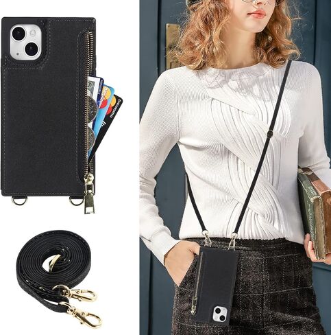 Cavor for iPhone 14 Plus Wallet Case with Card Holder for Women Men,Phone Case for iPhone 14 Plus Case with Strap and Stand,Leather Shockproof Zipper Cover,Black in Saudi Arabia