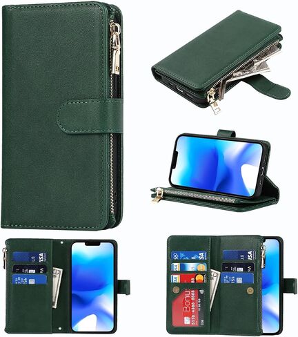 Cavor for iPhone 14 Plus Wallet Case with Card Holder for Women Men,Phone Case for iPhone 14 Plus Case with Strap and Stand,Leather Shockproof Zipper Cover,Black in Saudi Arabia