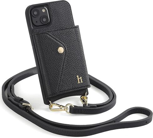 حافظة هاتف بمحفظة جلدية من HoldingIT متوافقة مع موديلات iPhone 13، وحامل بطاقات ائتمان السفر وحزام حمل حول الجسم، وغطاء أسود عتيق وخطافات مطلية بالذهب، للنساء والرجال (iPhone 13 Pro Max) in Kuwait