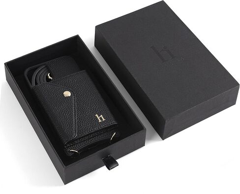 حافظة هاتف بمحفظة جلدية من HoldingIT متوافقة مع موديلات iPhone 13، وحامل بطاقات ائتمان السفر وحزام حمل حول الجسم، وغطاء أسود عتيق وخطافات مطلية بالذهب، للنساء والرجال (iPhone 13 Pro Max) in Kuwait