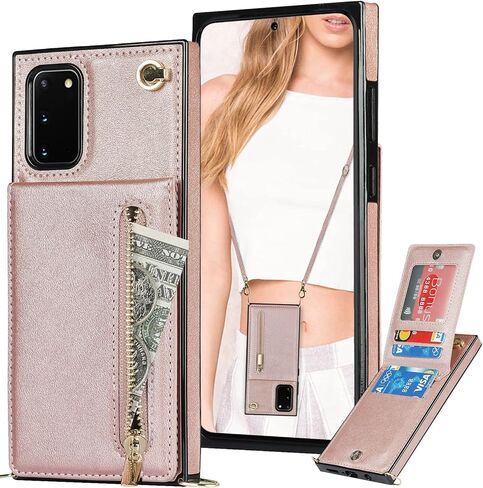 Crossbody Wallet Case for Samsung Galaxy S20 FE (Not S20) with Card Holder, Purse Cover Removable Cross Body Strap for Samsung Galaxy S20 FE Zipper Phone Case Black in Kuwait
