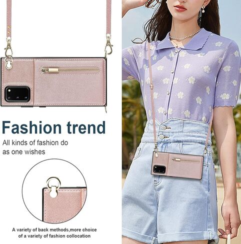 Crossbody Wallet Case for Samsung Galaxy S20 FE (Not S20) with Card Holder, Purse Cover Removable Cross Body Strap for Samsung Galaxy S20 FE Zipper Phone Case Black in Kuwait