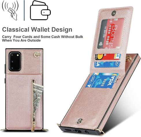 Crossbody Wallet Case for Samsung Galaxy S20 FE (Not S20) with Card Holder, Purse Cover Removable Cross Body Strap for Samsung Galaxy S20 FE Zipper Phone Case Black in Kuwait