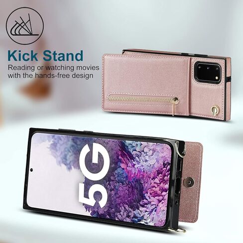 Crossbody Wallet Case for Samsung Galaxy S20 FE (Not S20) with Card Holder, Purse Cover Removable Cross Body Strap for Samsung Galaxy S20 FE Zipper Phone Case Black in Kuwait