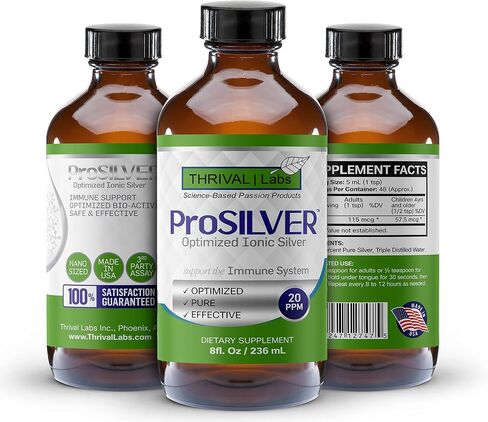 ProSILVER Ionic Silver Liquid, Optimized 20 PPM Bio-Active Liquid Silver for Immune Support, Maximum Absorption Ionic Silver in Dark Glass Bottle with Dropper, 48 Servings, 8oz - Thrival Labs in Saudi Arabia