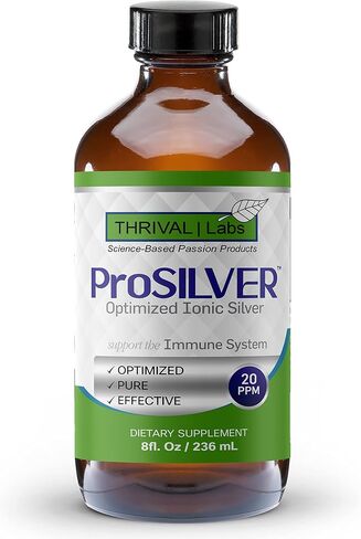 ProSILVER Ionic Silver Liquid, Optimized 20 PPM Bio-Active Liquid Silver for Immune Support, Maximum Absorption Ionic Silver in Dark Glass Bottle with Dropper, 48 Servings, 8oz - Thrival Labs in Saudi Arabia