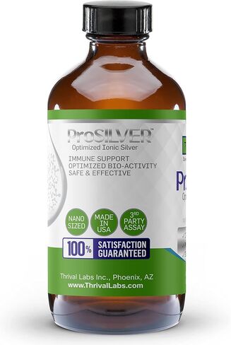 ProSILVER Ionic Silver Liquid, Optimized 20 PPM Bio-Active Liquid Silver for Immune Support, Maximum Absorption Ionic Silver in Dark Glass Bottle with Dropper, 48 Servings, 8oz - Thrival Labs in Saudi Arabia