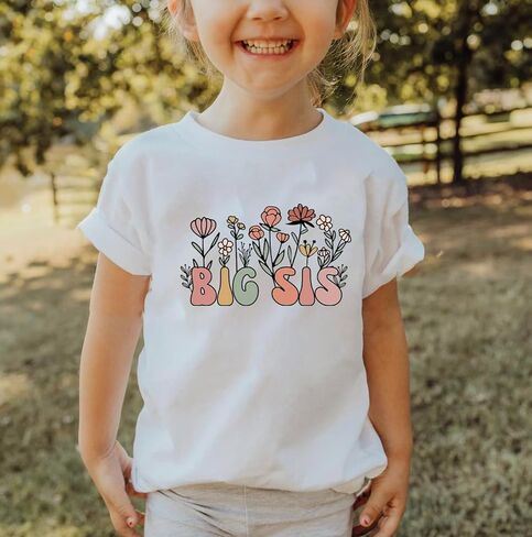 قميص Big Sis مزين بالزهور على شكل زهرة برية رائعة، بدلة قطعة واحدة لطيفة على شكل أخت ريترو للأطفال الصغار، إعلان متطابق للعائلة (3-4 T، قميص Big Sis-T) in Kuwait