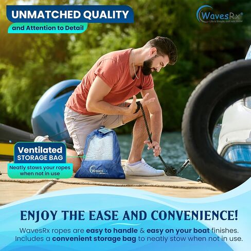 WavesRx 1/2 بوصة × 20 بوصة (2PK) خطوط رصيف ممتازة للقوارب والعائمة | حبال قارب نايلون مضفرة مزدوجة لرسو السفن بحلقة | خطوط الرصيف البحري | خط رصيف القوارب المقاوم للأشعة فوق البنفسجية والمياه المالحة | حبل رباط القارب in Kuwait