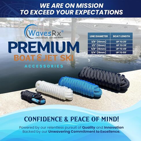 WavesRx 1/2 بوصة × 20 بوصة (2PK) خطوط رصيف ممتازة للقوارب والعائمة | حبال قارب نايلون مضفرة مزدوجة لرسو السفن بحلقة | خطوط الرصيف البحري | خط رصيف القوارب المقاوم للأشعة فوق البنفسجية والمياه المالحة | حبل رباط القارب in Kuwait