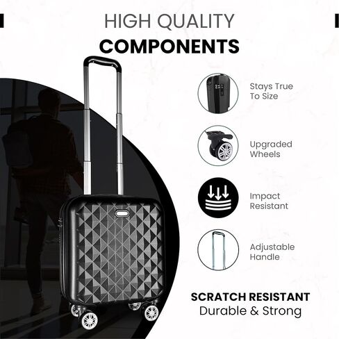 Hard Shell Carry-On Suitcase 18x14x8 - TSA Lock, Cup Holder, Extendable Handle, & Wheels - Fits Under Seat, Ideal for Airlines - Personal Item Roller Bag in Saudi Arabia
