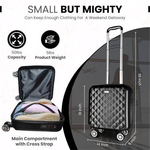 Hard Shell Carry-On Suitcase 18x14x8 - TSA Lock, Cup Holder, Extendable Handle, & Wheels - Fits Under Seat, Ideal for Airlines - Personal Item Roller Bag in Saudi Arabia