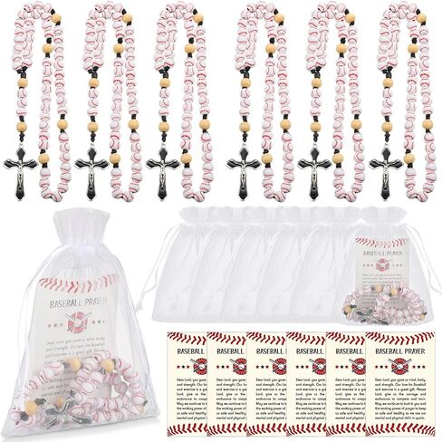 Yuxung 6 Pack Religious Baseball Rosary Gift Bag First Communion Baseball Rosary Faith Based Sports Rosary Baseball Bead Rosary with Prayer Card and Organza for Boys and Girls Christian Gift in Saudi Arabia
